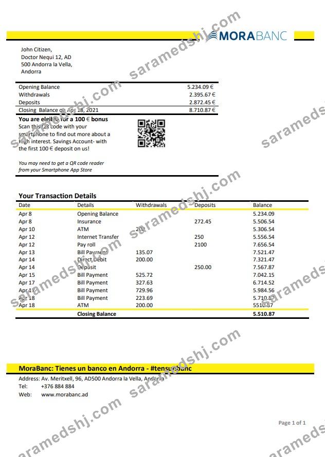 Andorra MoraBank bank statement
